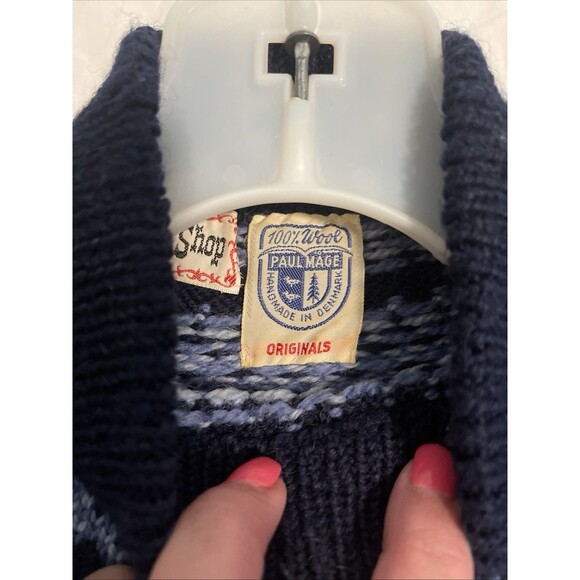 Paul Mage Sweater Womens Large Blue Fair Isle Wool Made in Denmark Vintage - Picture 3 of 11